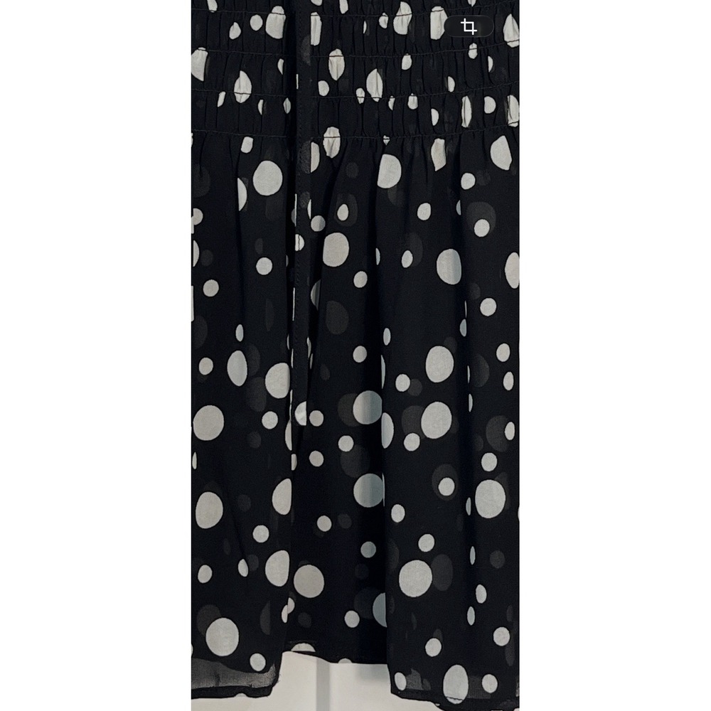 Women's Polka Dot Black w/White Top XS Whimsical Smocked Flowing Semi Sheer - Picture 4 of 11